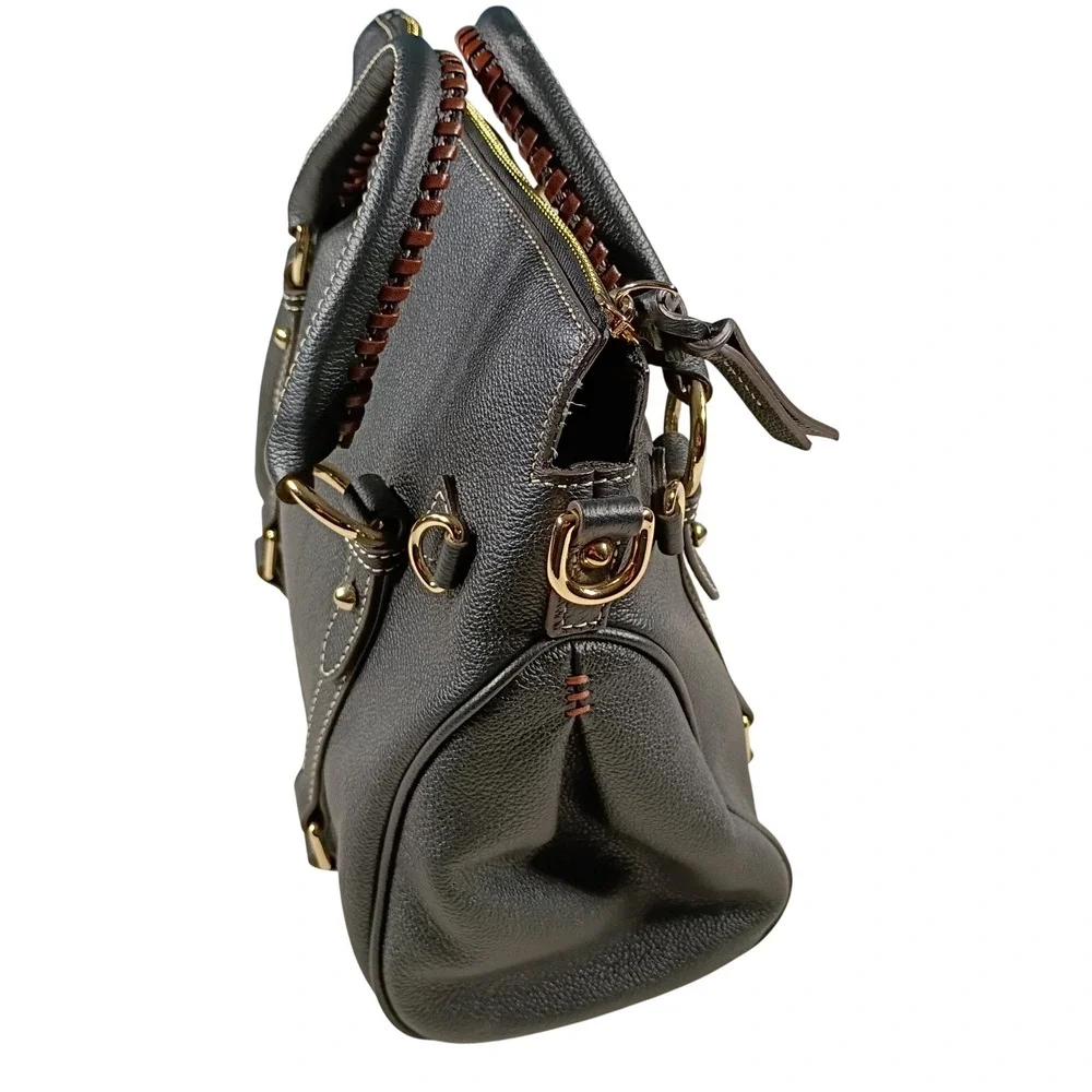 Dooney & Bourke Satchel Women Medium Black Pebbled Leather Gold HW